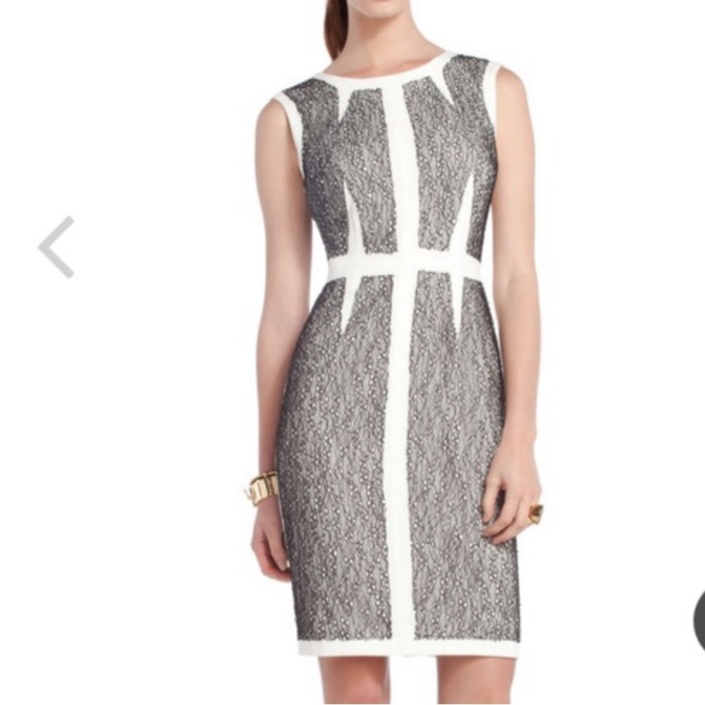 BCBGMaxAzria Black lace and cream Midi Dress